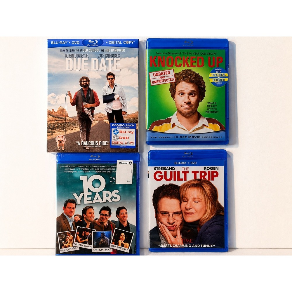 Comedy Blu-ray Lot 4- NEW, Due Date-open, Knocked Up, 10 Years, The Guilt Trip R